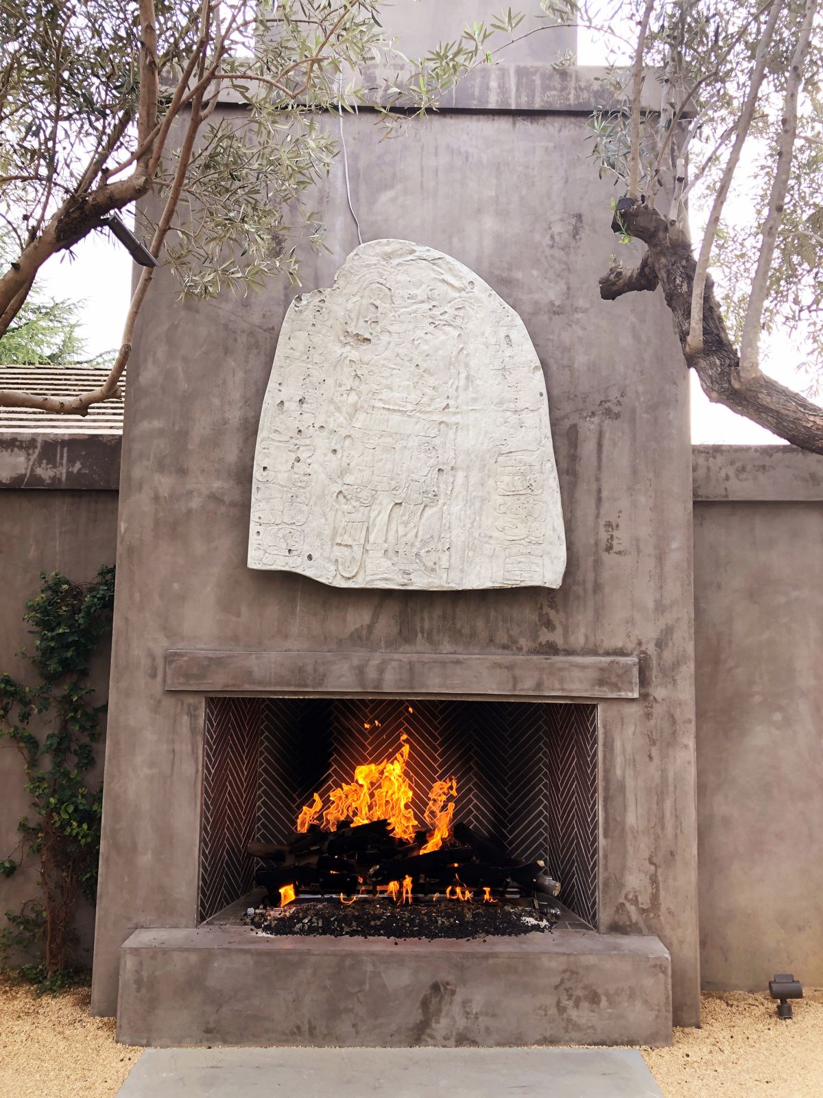 Courtyard fireplace at RH Yountville